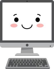Poster - Cute computer monitor with face and keyboard vector illustration for technology and digital design concepts
