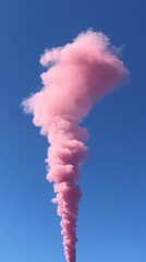 Poster - Ethereal pink smoke plume rising gracefully against a vibrant azure sky creating a captivating and dreamy visual spectacle with a sense of wonder and serenity
