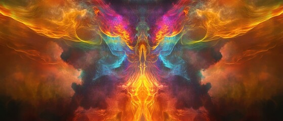 Poster - Symmetrical abstract nebula with vibrant colors and dynamic energy creating a mesmerizing celestial spectacle of cosmic proportions evoking wonder and awe
