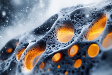 Poster - Abstract Microscopic Landscape with Glowing Pores and Soft Focus Creates a Dreamy and Surreal Ambiance Perfect for Science and Technology Concepts