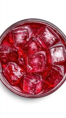 Poster - Refreshing red beverage with ice cubes in a glass from above offering a cool and vibrant visual experience perfect for summer refreshment and healthy lifestyle themes