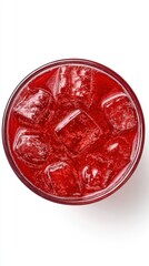 Poster - Refreshing red beverage with ice cubes viewed from above against a clean white background offering a cool and vibrant visual perfect for summer promotions and drink concepts