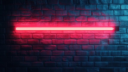 Poster - Vibrant red neon light illuminating a textured brick wall creating a modern and edgy atmosphere perfect for urban design projects and creative backgrounds