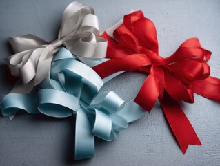 Poster - Elegant ribbons in red white and blue on textured surface capturing festive mood and celebration spirit with soft light and studio setting for holiday themes