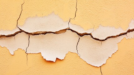 Poster - Close up of cracked and peeling yellow painted wall showing age and deterioration artistic texture background for construction and renovation concept with natural light