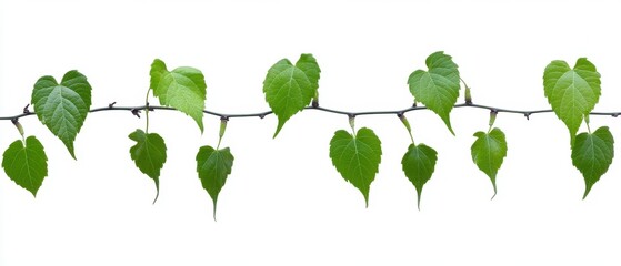 Poster - Green Leaves on Vine Against White Backdrop Fresh Foliage Detail Isolated Plant Life Botanical Beauty