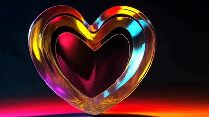 Poster - Colorful glass heart sculpture radiates beauty in artistic display of light and design Generative AI