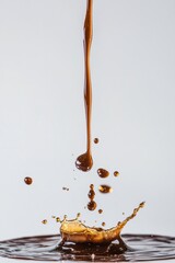 Poster - Captivating Splash of Rich Brown Liquid Creating a Crown in Motion Against a Clean Background Studio Shot with Dramatic Lighting and a Low Angle Perspective