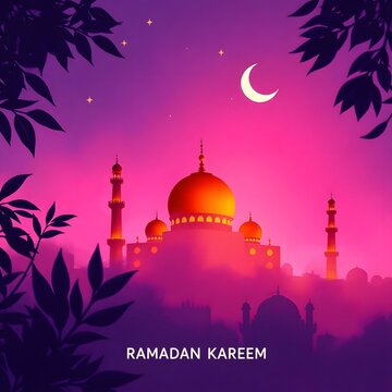  Abstract graceful and elegant RAMADAN KAREEM illustration in electric vivid colors art illustration design