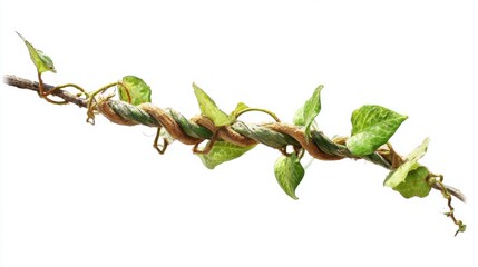 Poster - Winding Vine with Verdant Leaves Isolated on White Backdrop Capturing Nature's Intricate Details and Textures in a Clean and Minimalist Composition for Stock Photography