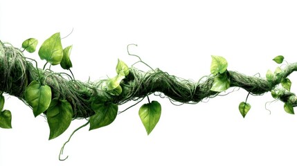 Poster - Lush green vine with vibrant leaves against a clean white backdrop creating a natural and serene botanical scene perfect for background or design element