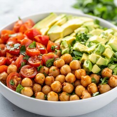 Poster - Vibrant chickpea salad with cherry tomatoes and creamy avocado slices offering a healthy and delicious vegetarian meal option perfect for lunch or dinner with a balanced diet