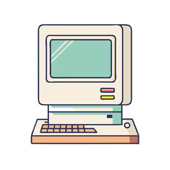 Poster - Retro computer illustration vintage pc design old technology desktop computer vector graphic art