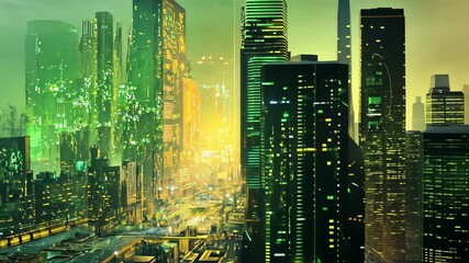 Poster - Futuristic cityscape illuminated by advanced technology and vibrant neon lights, Futuristic network concept, city Technology