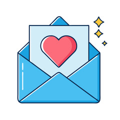 Poster - Send love letter concept vector illustration open blue envelope with heart and stars design