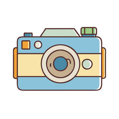 Leinwandbilder - Illustration of a blue camera with a lens and flash for photography and capturing memories and moments
