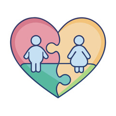 Poster - Heart puzzle love connection relationship romance couple matching jigsaw partnership together design