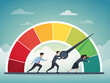 © Googl - People pushing a gauge needle towards green zone in a business performance or risk management concept
