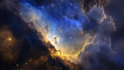 Wall Mural - Vibrant blue stars and swirling nebulae illuminate the cosmos in stunning display, Blue stars and nebulae fly through