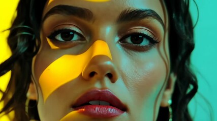 Poster - Captivating close-up of expressive beauty emphasizing unique features in a vibrant atmosphere Generative AI