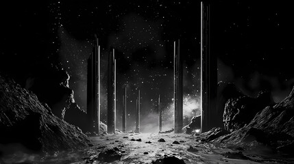 Wall Mural - Deep space with twinkling stars against a black canvas, endless silence, universe vastness, stillness, emptiness, space. [Dream Architectures] | Infinite Courtyards | endless space. Illustration