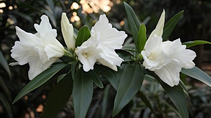 Wall Mural - Stunning White Flowers Blooming on Lush Green Leaves