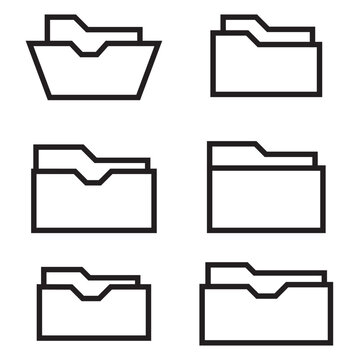 File folders icons set. Data file folders. collection of open and closed folders. Vector illustration.