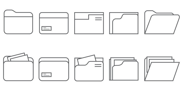 File folder icon set. File folder flat illustration. File folders set.