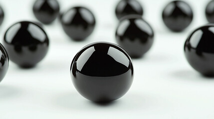 Poster - black spheres shiny balls background abstract design dark orbs glossy smooth surface geometric shape