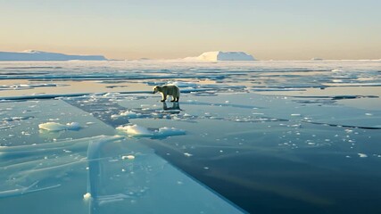 Wall Mural - polar bear wandering across diminishing sea ice, searching for prey in fragile arctic ocean environm