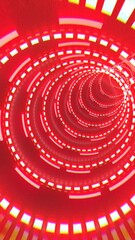 Poster - spiraling red digital tunnel with glowing blocks forming a hypnotic futuristic vortex pattern