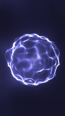 Poster - glowing abstract energy sphere composed of soft flowing light strands and digital particles on a dar