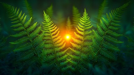 Wall Mural - Luminous Fern Fronds Illuminated by Golden Light