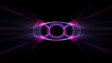 Poster - Energetic Fusion: A mesmerizing fusion of light and form dances across a dark backdrop, where radiant purple and blue hues converge, symbolizing energy and technology.