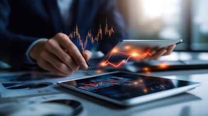 Poster - Financial Analyst Examining Stock Market Data on Tablets