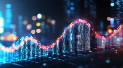 Poster - Dynamic Data Visualization: A Futuristic Graph Against City Lights