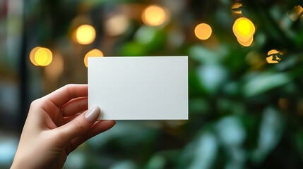 Poster - Blank White Business Card Mockup Held in Hand Elegant Minimalist Design Perfect for Branding Identity Presentation Advertising Template Clean Simple Corporate Style      