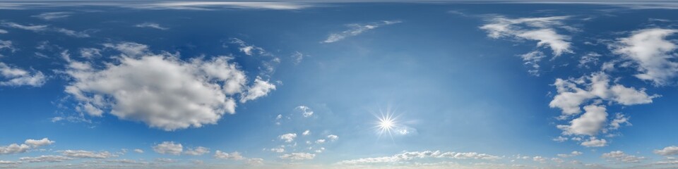 Wall Mural - cloudy blue sky with beautiful clouds hdri panorama 360 degrees angle view with zenith for use in 3d