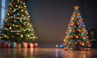 Wall Mural - A glowing Christmas tree, colorful spheres, soft focus lights ,  dreamy,  merry,  ornaments