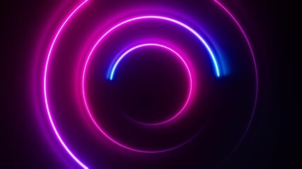 Poster - neon circles abstract background. colorful laser beams animation. round shiny lights texture with co