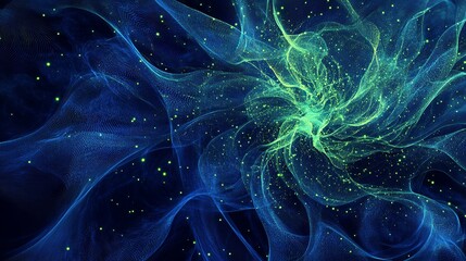 Aufkleber - Abstract Blue Green Nebula Space Cosmic Energy Flowing Swirling Galaxy Digital Art Background Illustration Design Texture Pattern Modern Futuristic Vibrant Sky Dark Glow 
