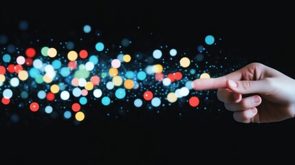 Poster - Digital Interaction: A Hand Interacting with Colorful Lights