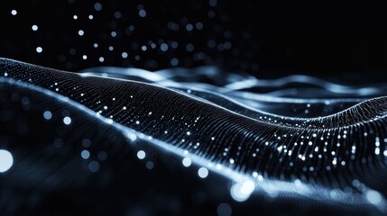 Poster - Abstract Dark Blue Digital Wave with Glowing Particles