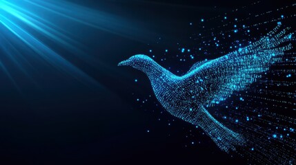 Aufkleber - Digital Art of Blue Bird Made of Sparkling Binary Data in Dark Background
