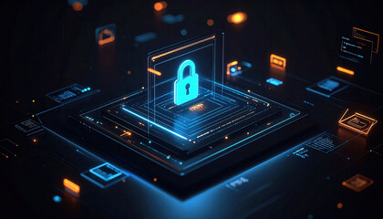 Poster - digital lock icon representing cybersecurity and data protection