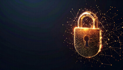 Poster - glowing digital lock symbolizing data security and protection with
