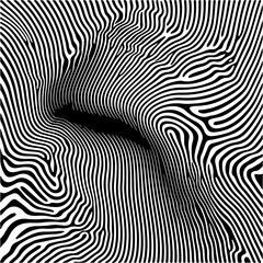 Fototapete - Dynamic black and white vector art featuring wavy, hypnotic lines. The abstract pattern creates an optical illusion effect and a sense of depth, perfect for modern, stylish backgrounds or design.