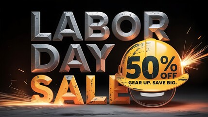 Fototapete - LABOR DAY SALE in heavy industrial lettering, looking like welded metal  banner for website template for header created with generative ai