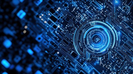Poster - Abstract Futuristic Technology Background: Glowing Circuitry and Central Core