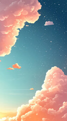 Poster - A beautiful sky with pink clouds and stars. The stars are scattered throughout the sky